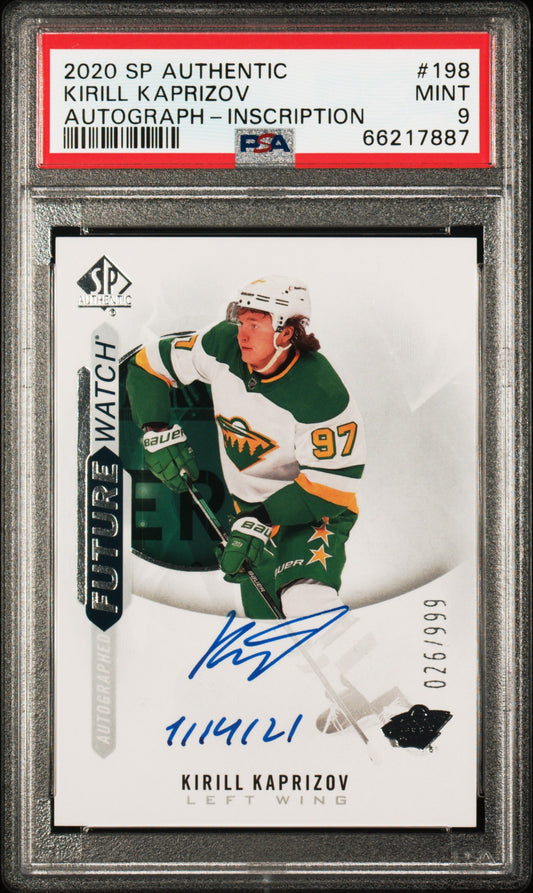 Kirill Kaprizov 2020 SP Authentic Future Watch Auto RC #26/999 Inscribed PSA 9 Mint