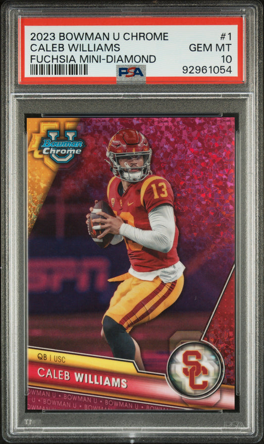Caleb Williams 2023 Bowman Chrome Fuchsia Mini-Diamond #40/150 PSA 10 Gem Mint