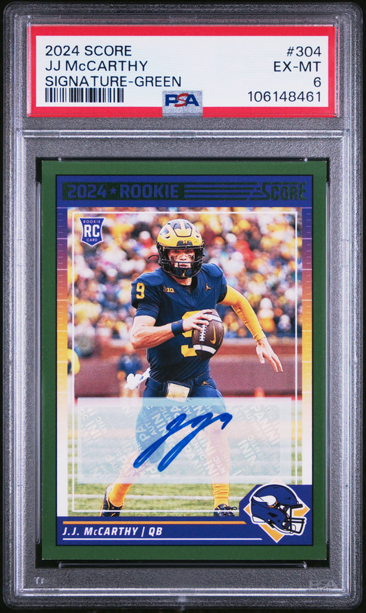 J.J. McCarthy 2024 Score Green Signature Auto PSA 6 Ex-Mint