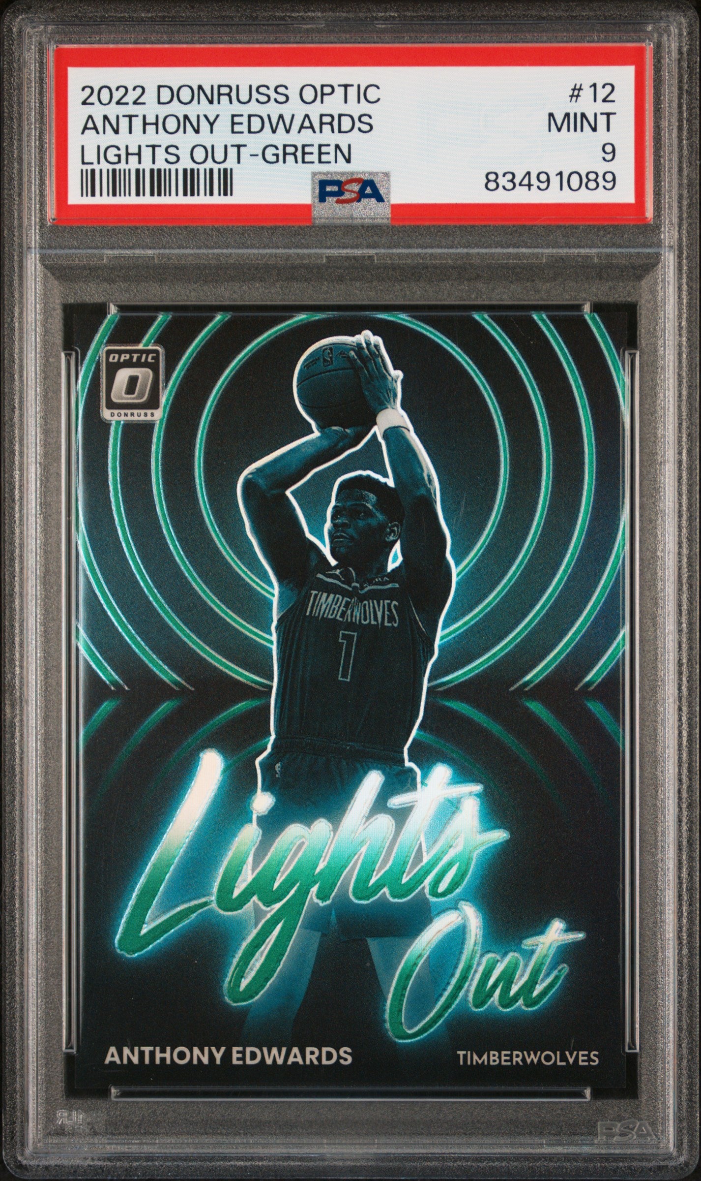 Anthony Edwards 2022 Donruss Optic Lights Out Green #2/5 PSA 9 Mint