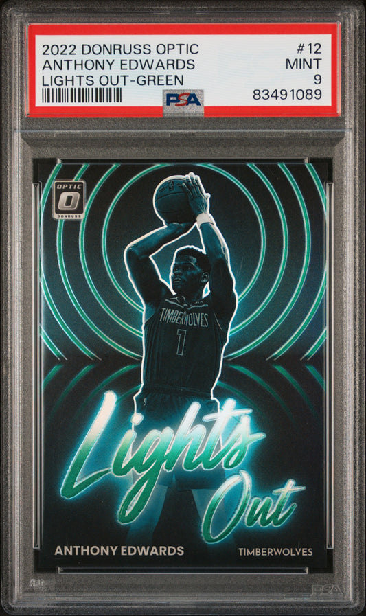 Anthony Edwards 2022 Donruss Optic Lights Out Green #2/5 PSA 9 Mint