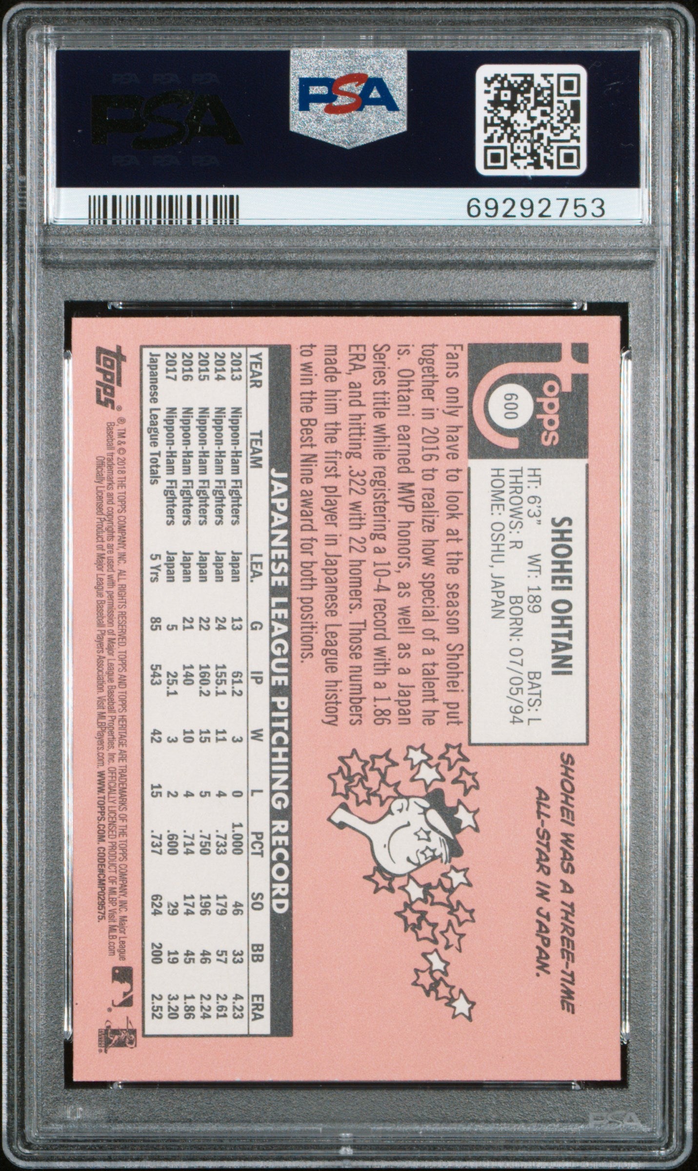 Shohei Ohtani 2018 Topps Heritage rookie #700 PSA 10 Gem Mint 2753