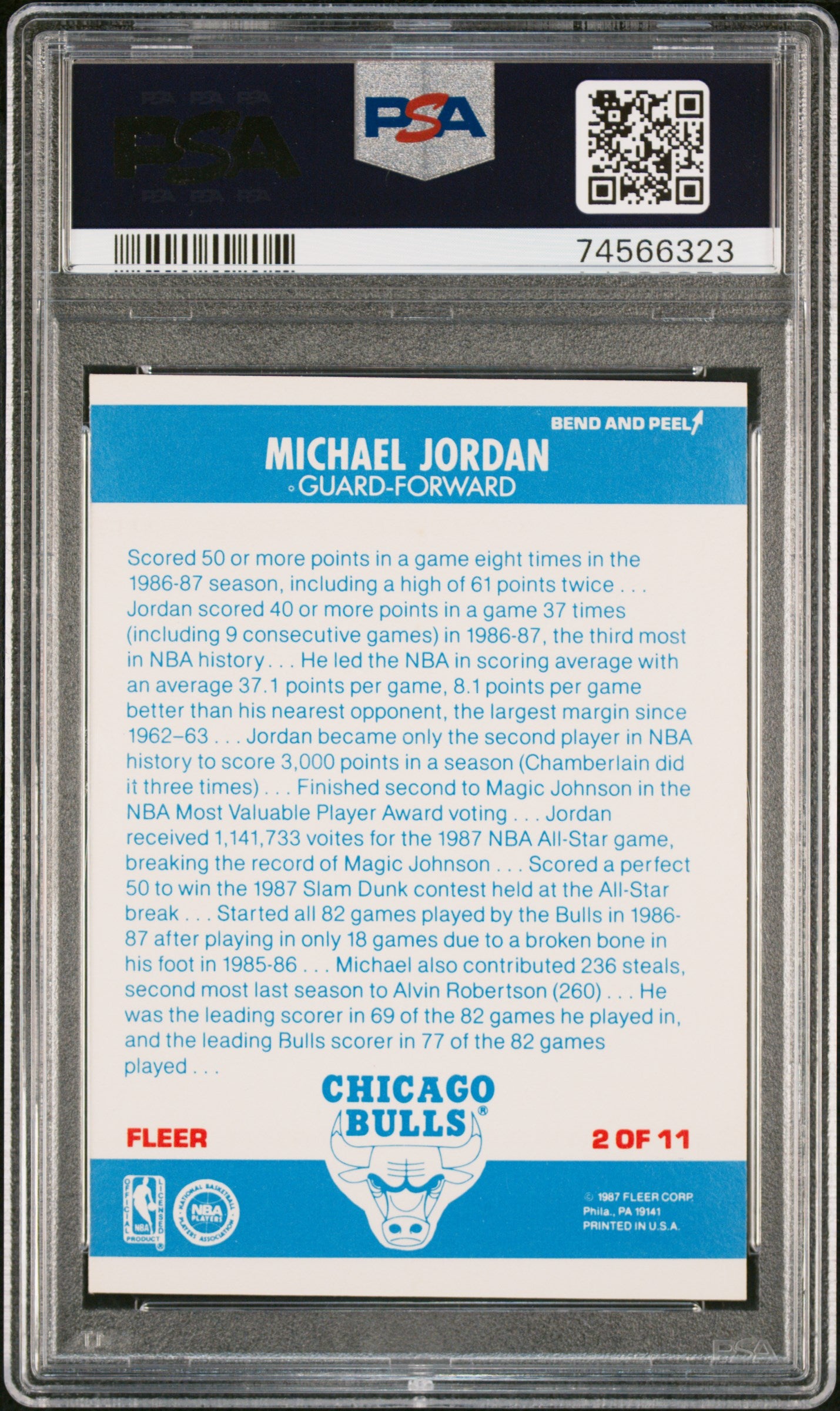 Michael Jordan 1987 Fleer Stickers #7 PSA 7 Near Mint