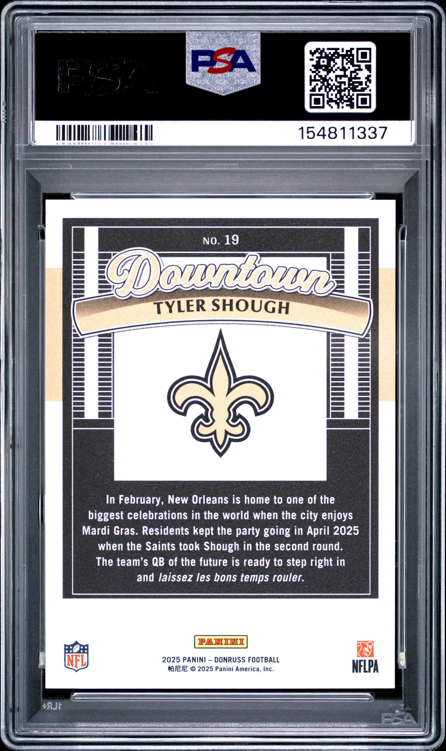 Tyler Shough 2025 Donruss Downtown Rookie PSA 9 Mint 1337