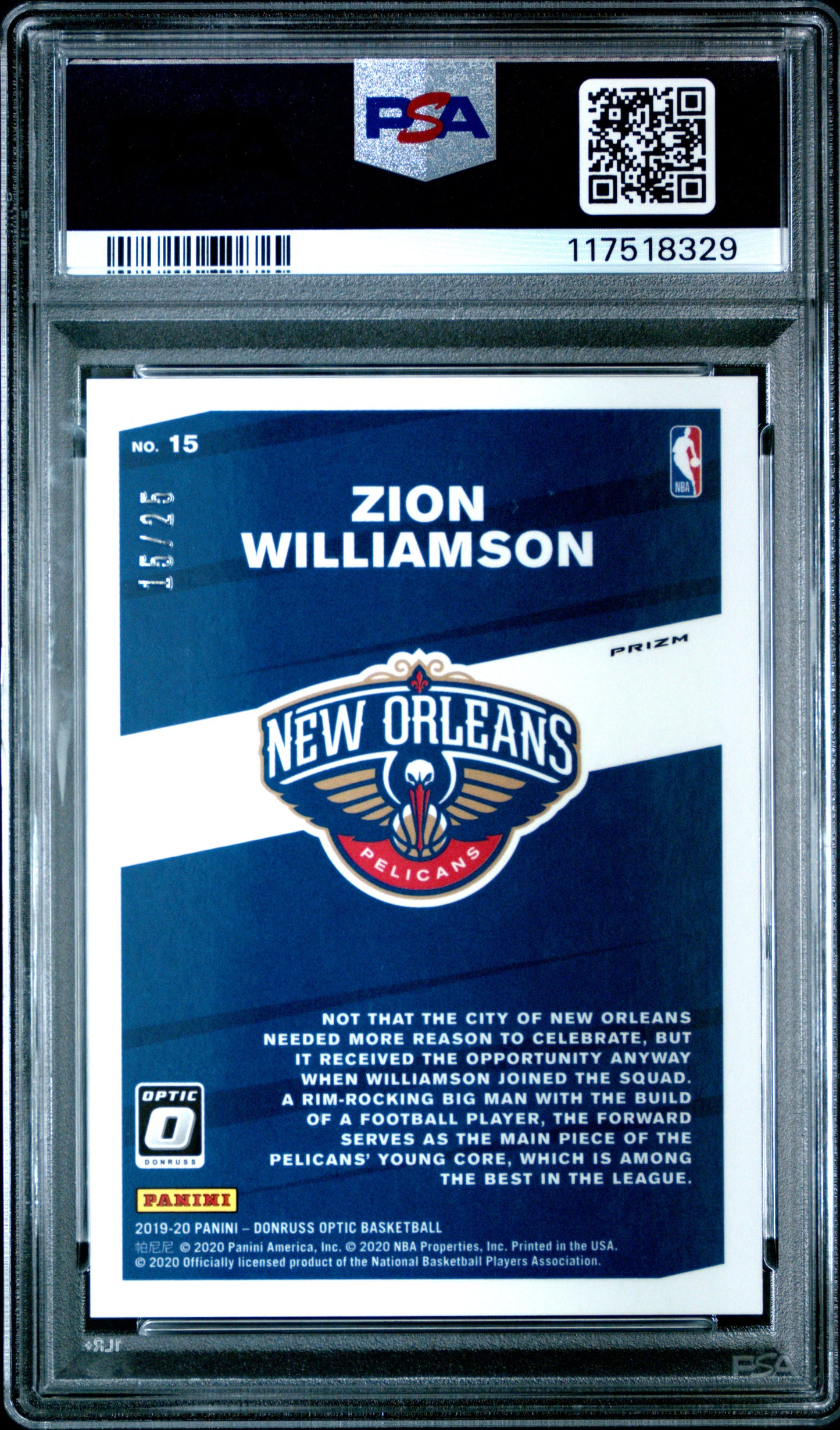 Zion Williamson 2019 Panini Donruss Optic My House Pink #15/25 PSA 10 Gem Mint