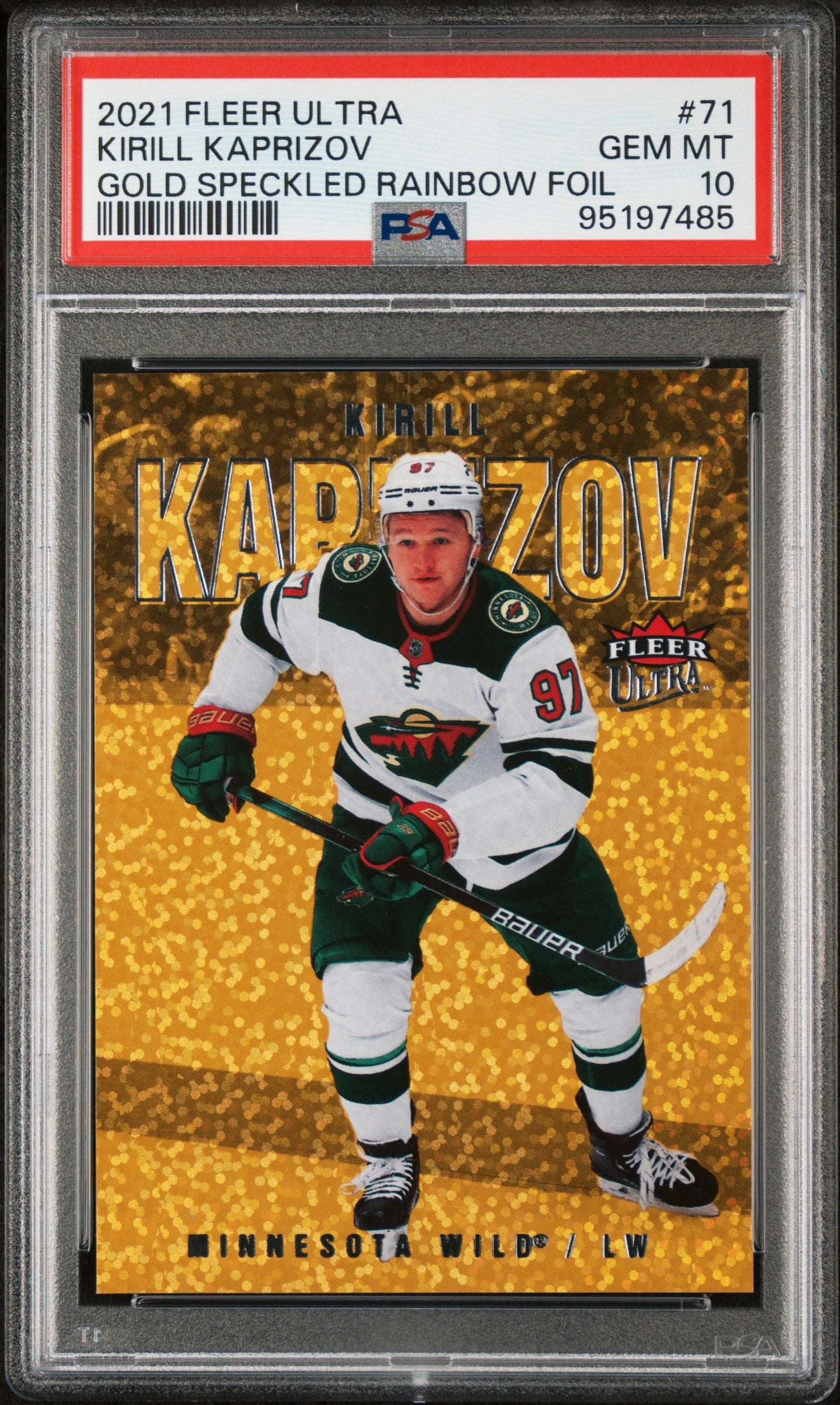 Kirill Kaprizov 2021 Fleer Ultra Gold Speckled Rainbow Foil PSA 10 Gem Mint