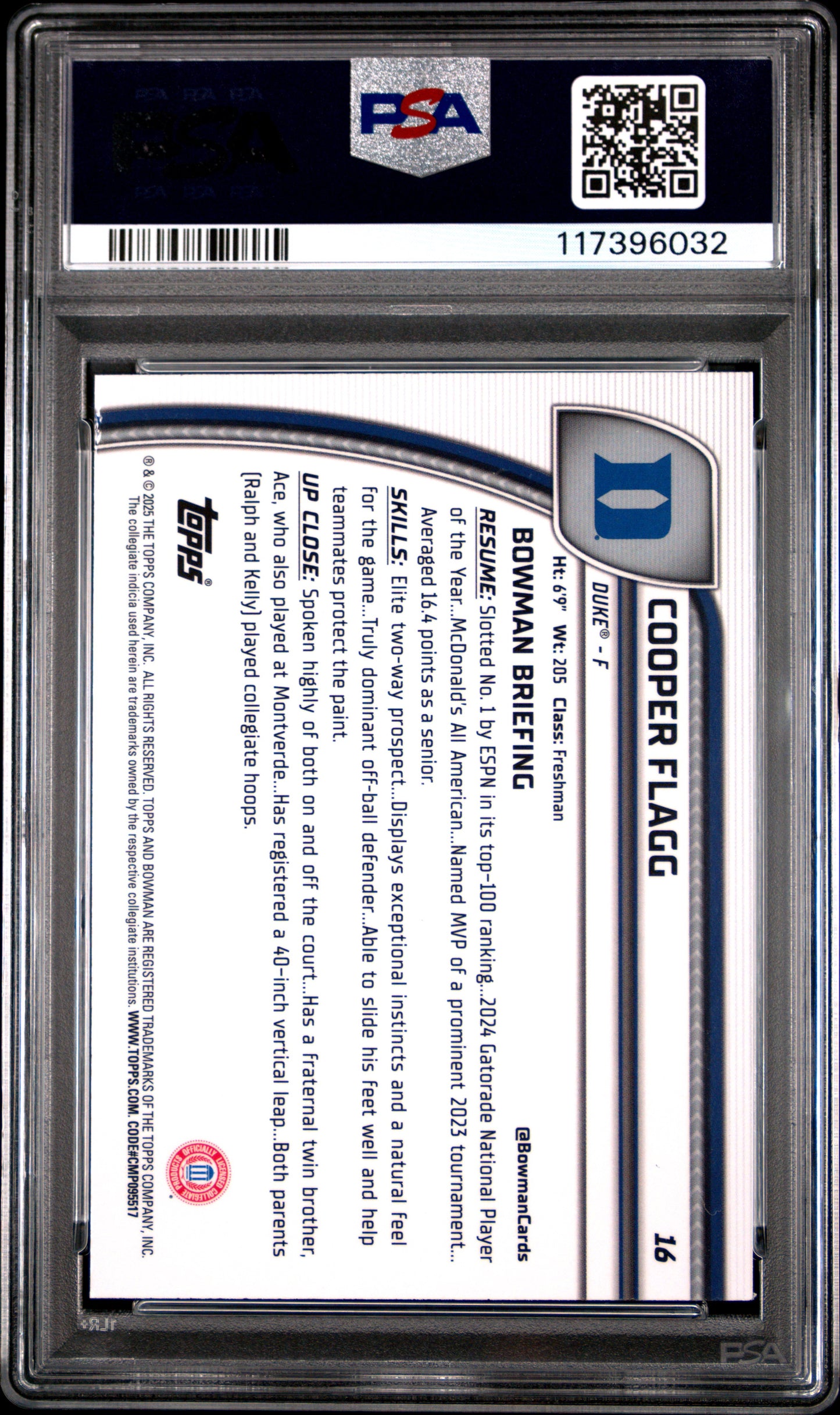 Cooper Flagg 2024 Bowman Chrome U #18 Green Shimmer PSA 10 Gem Mint 6032
