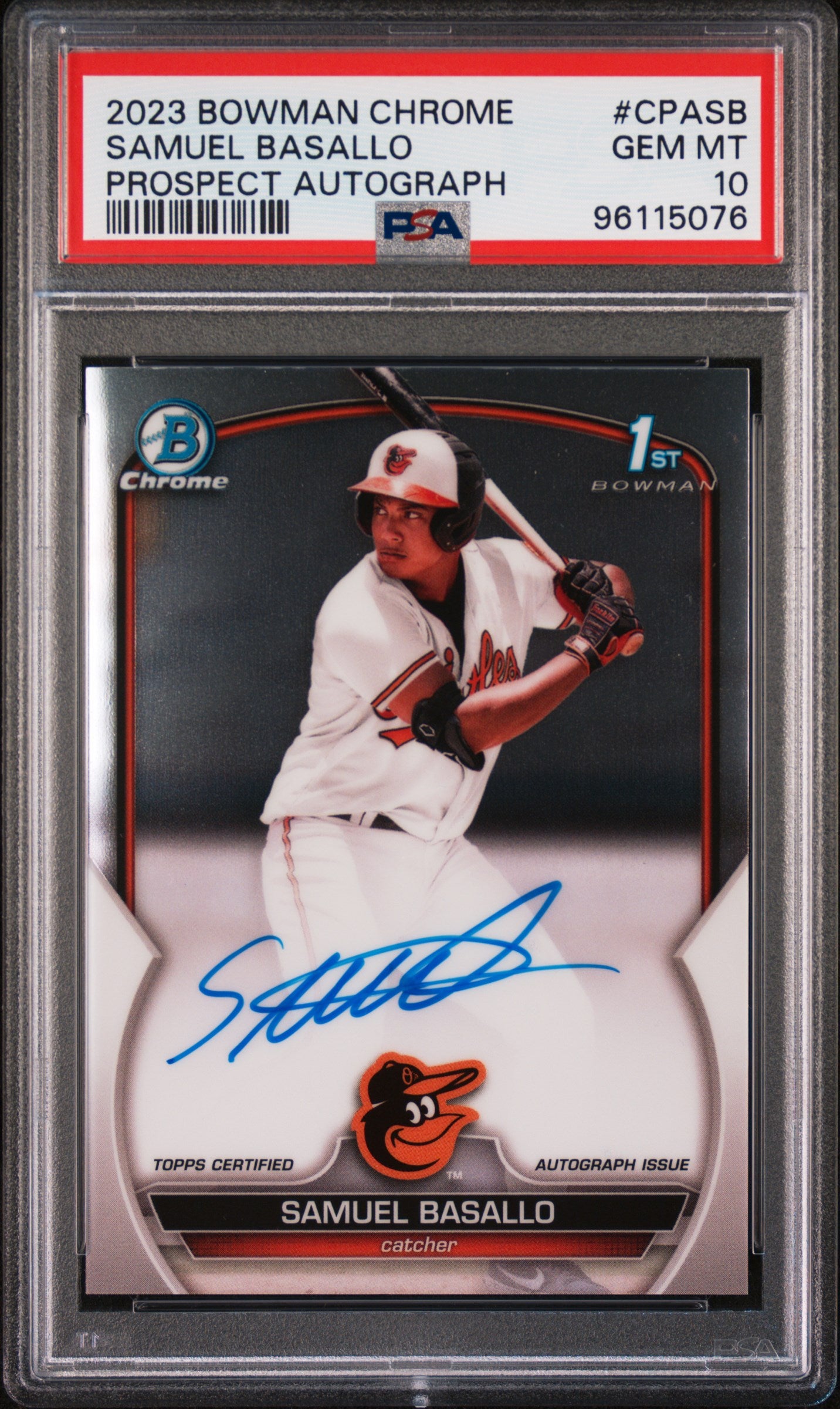 Samuel Basallo 2023 Bowman Chrome Auto PSA 10 Gem Mint 5076