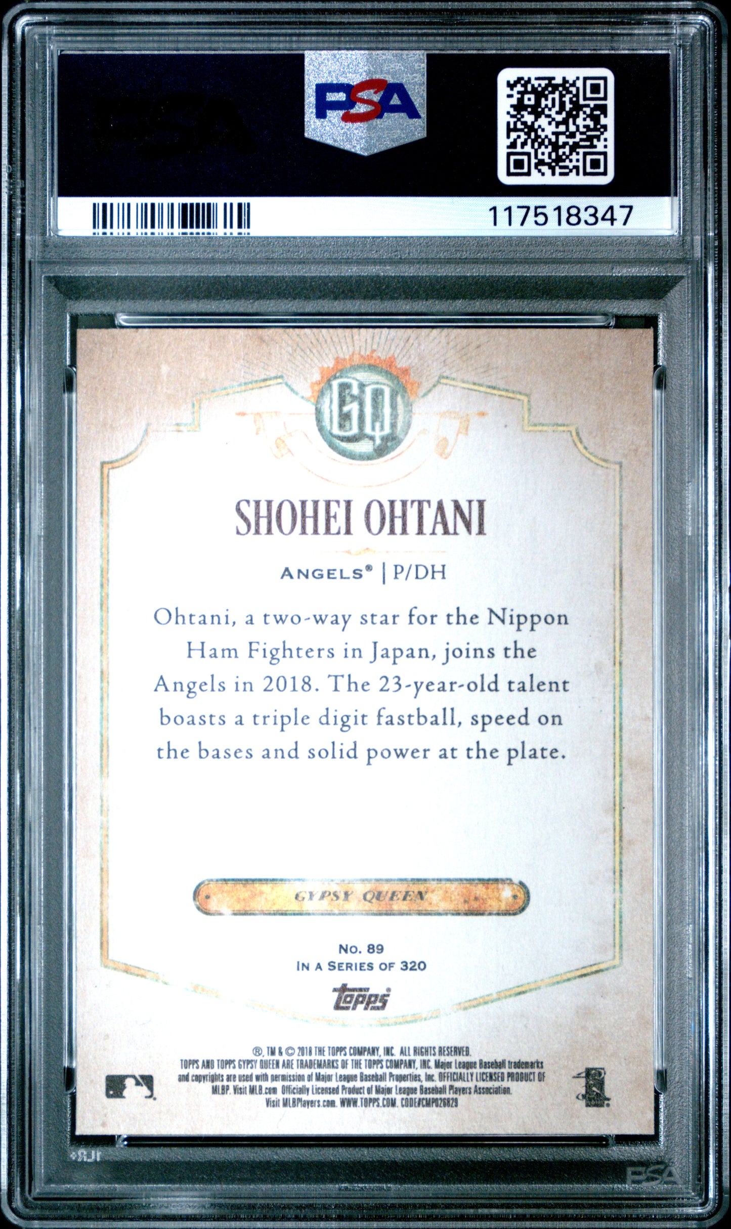 Shohei Ohtani 2018 Topps Gypsy Queen Rookie #89 PSA 10 Gem Mint