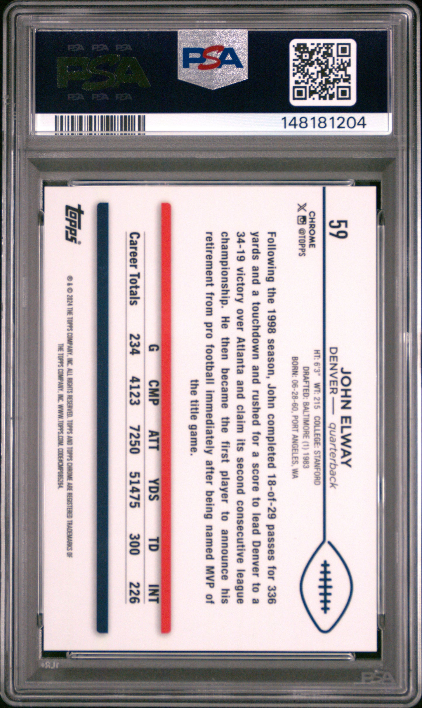 John Elway 2025 Topps Chrome #59 Red Geometric #1/5 PSA 10 Gem Mint