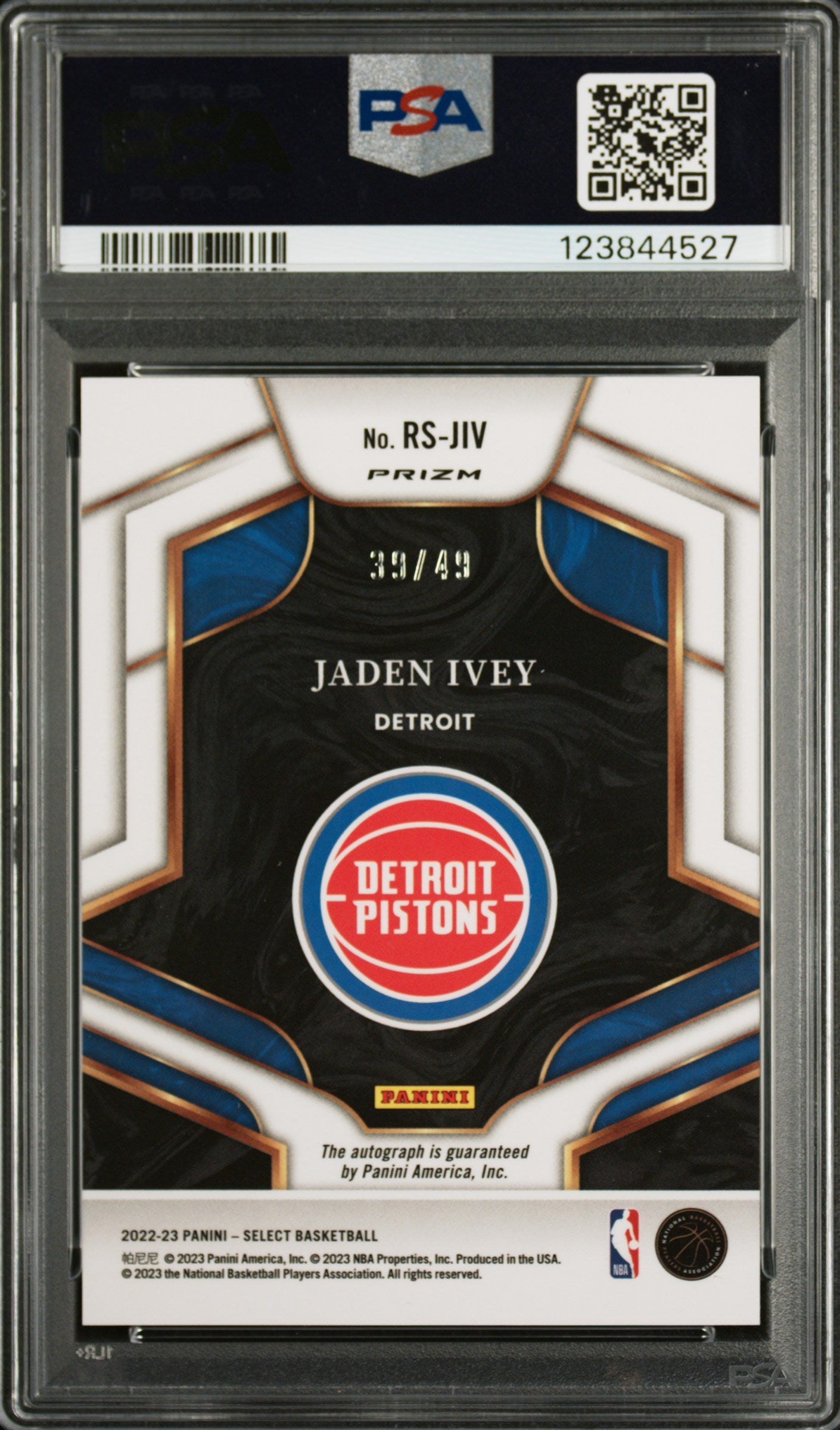 Jaden Ivey 2022 Panini Select Rookie Signature Blue #39/49 PSA 10 Auto 10