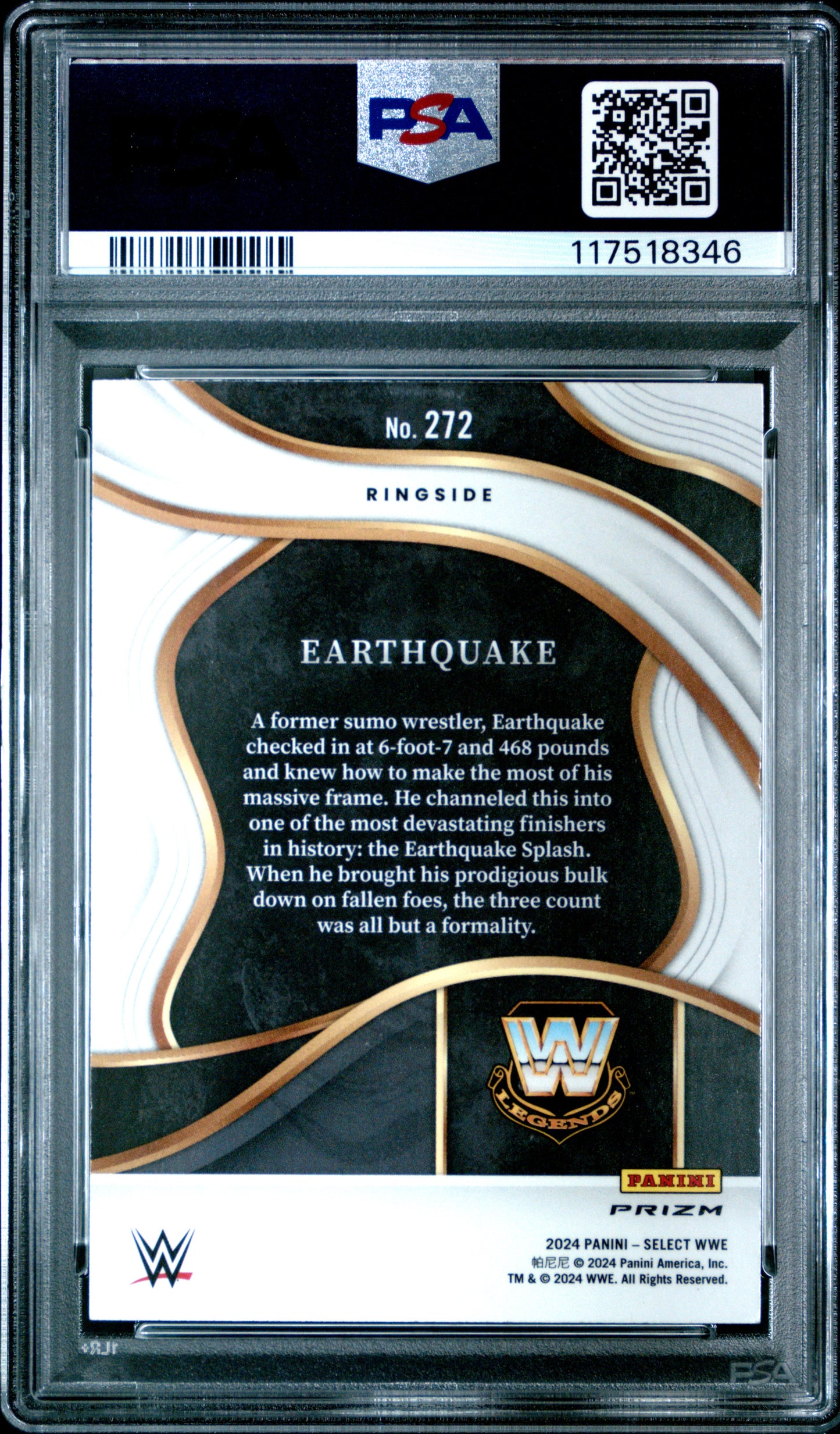 Earthquake 2024 Panini Select WWE #272 Zebra Prizm PSA 10 Gem Mint