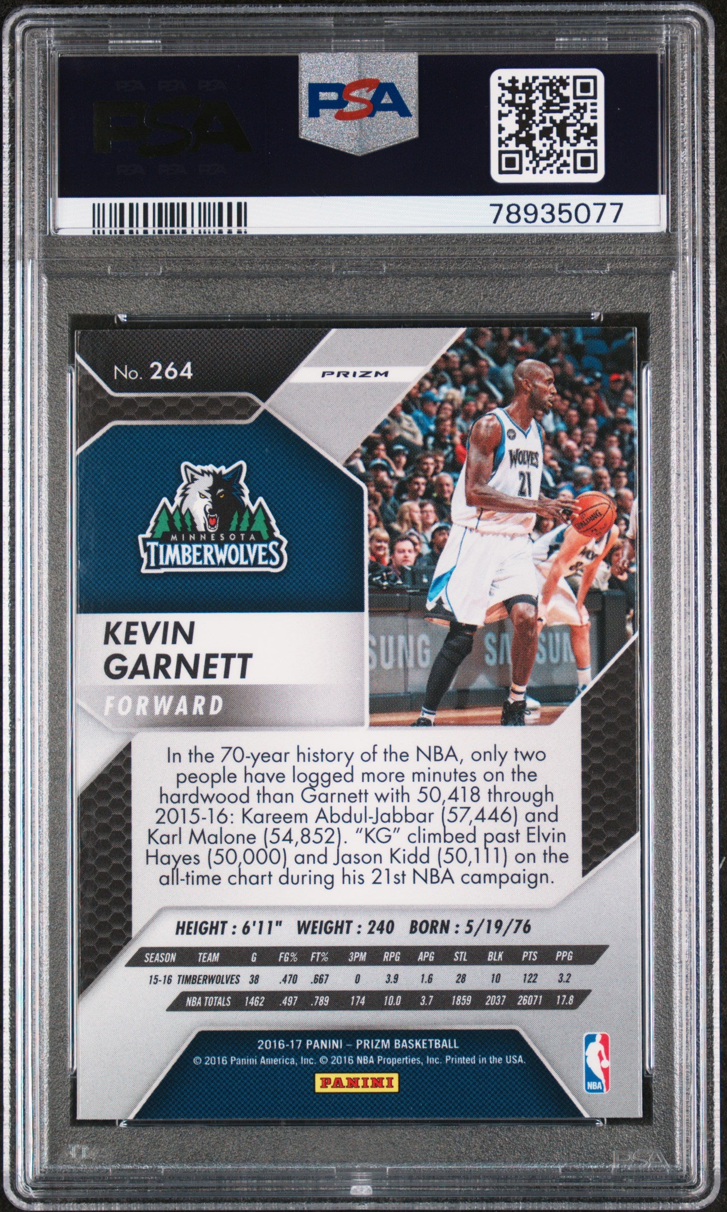 Kevin Garnett 2016 Panini Prizm #264 Starburst Prizm PSA 10 Gem Mint