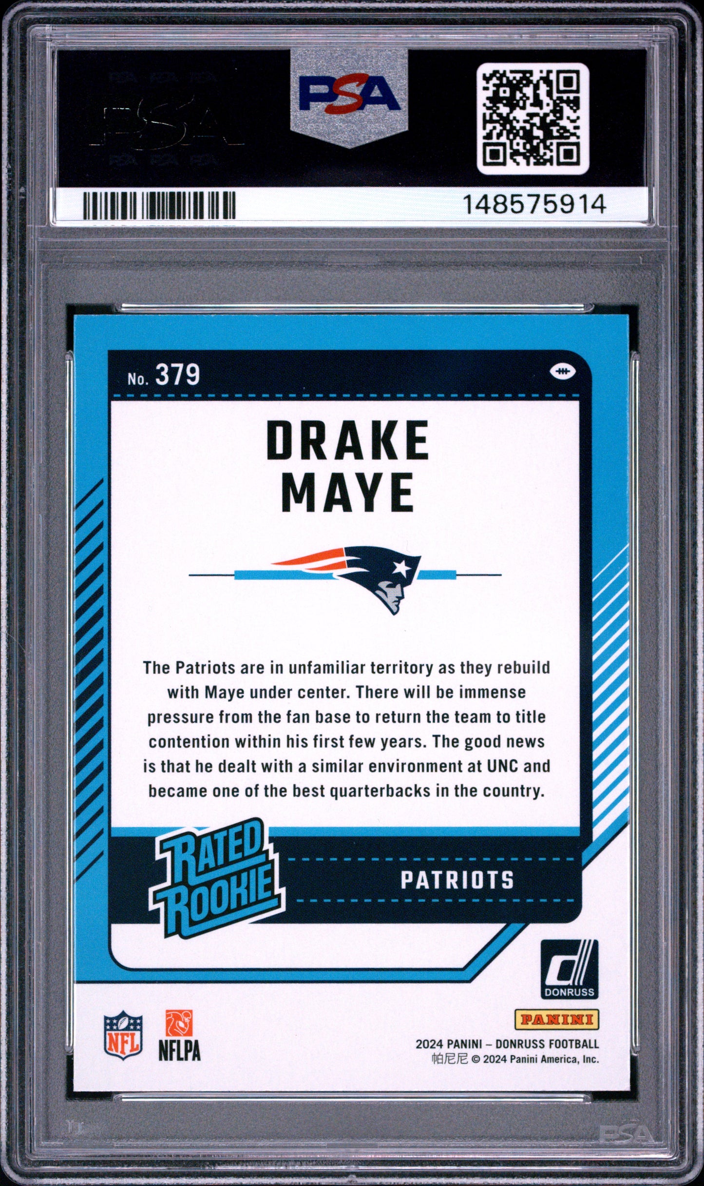 Drake Maye 2024 Donruss Roookie #379 PSA 10 Gem Mint 5914