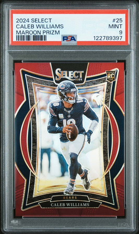Caleb Williams 2024 Panini Select Rookie #25 Maroon Prizm #100/149 PSA 9 Mint