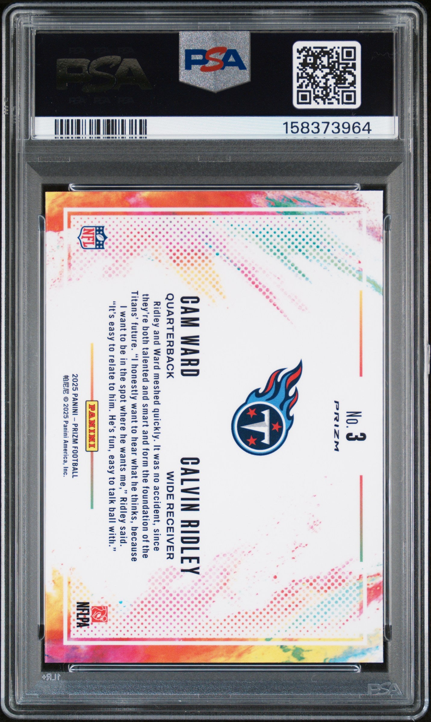Cam Ward + Calvin Ridley 2025 PAnini PRizm Dual Color Blast PSA 10 Gem Mint