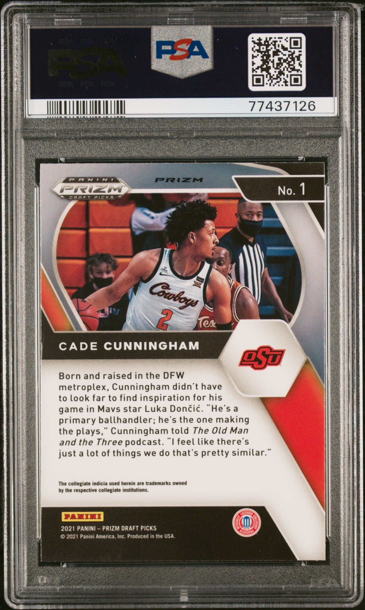 Cade Cunningham 2021 Panini Prizm Draft Picks #1 Choice Tiger Stripe PSA 9 Mint