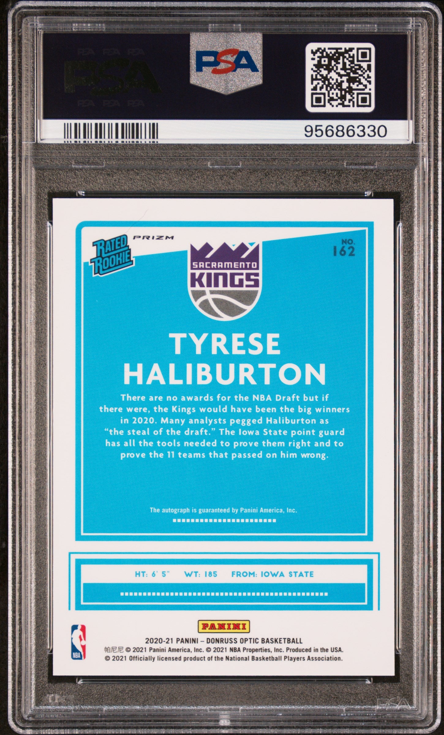 Tyrese Haliburton 2020 Panini Optic #162 Holo Rookie Auto PSA 9 Mint