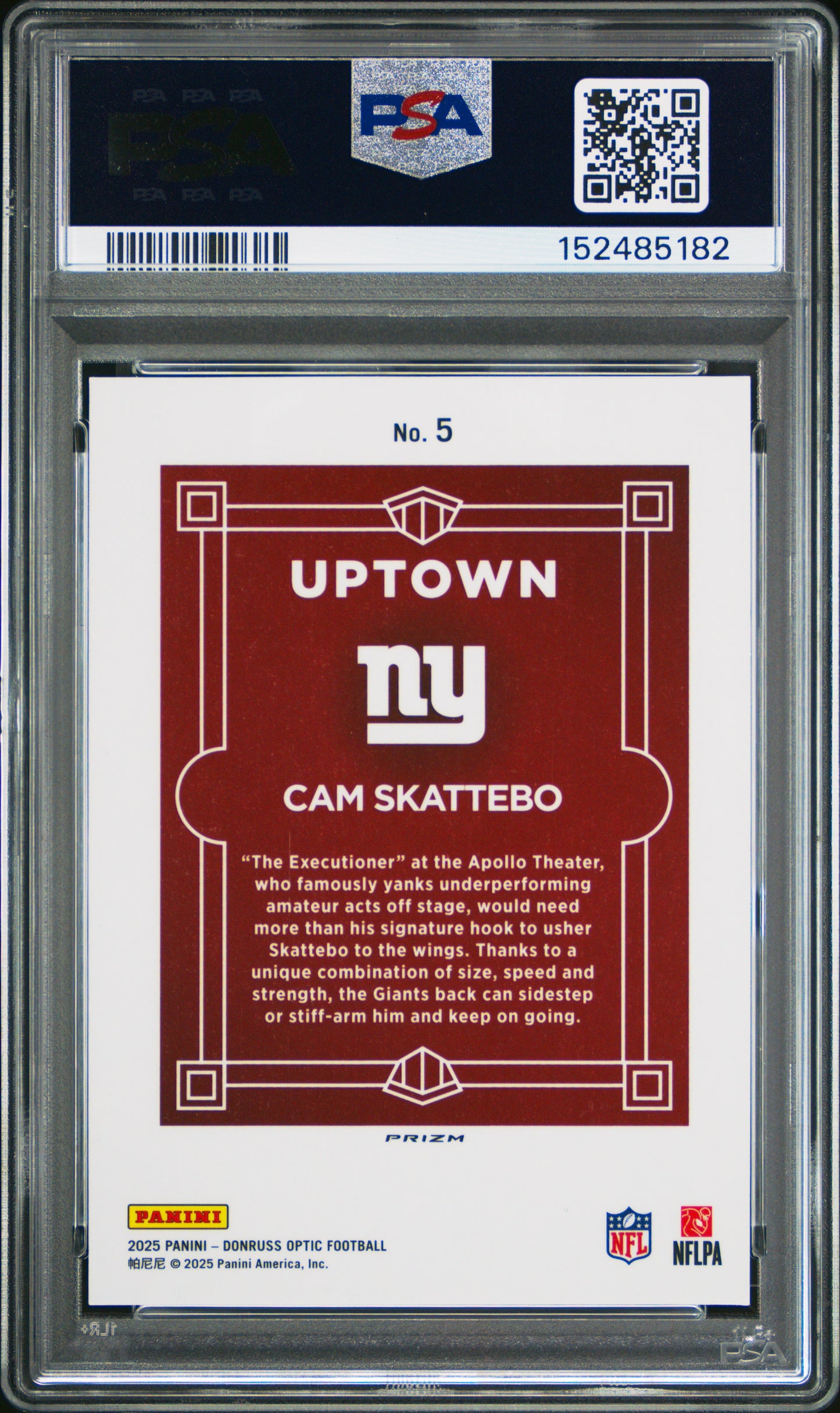 Cam Skattebo 2025 DOnruss Optic Uptown Rookie PSA 9 Mint