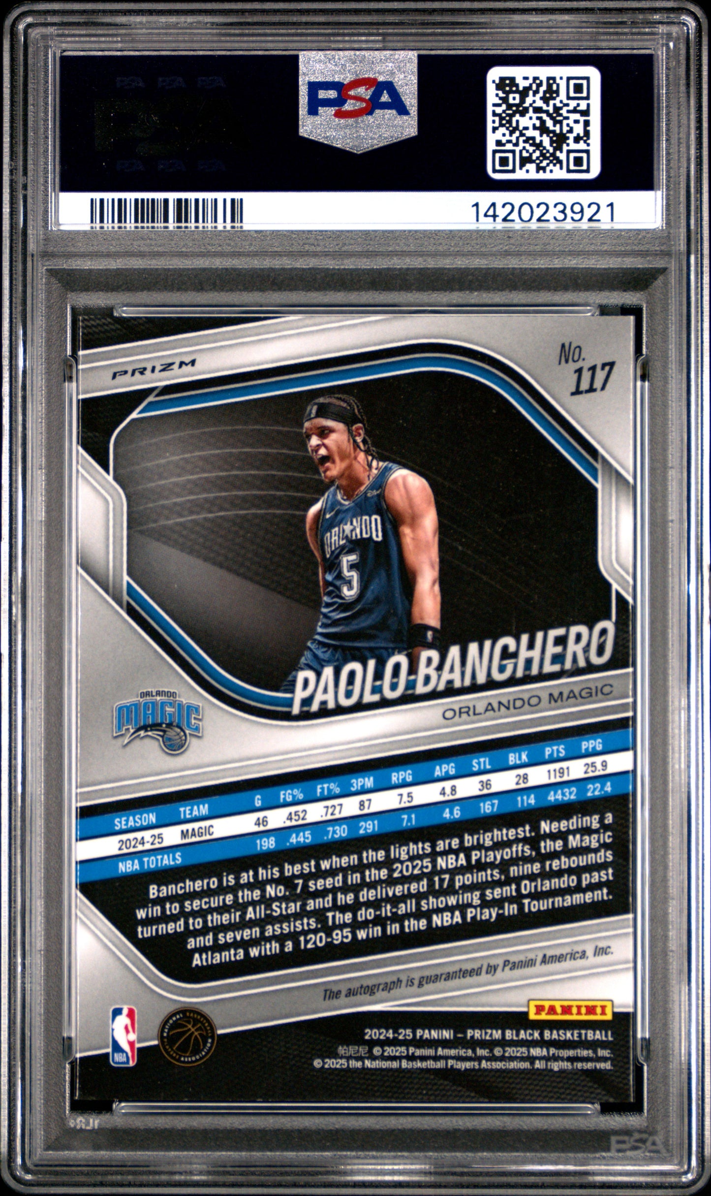 Paolo Banchero 2024 Panini Prizm Black Autograph PSA 10 Gem Mint