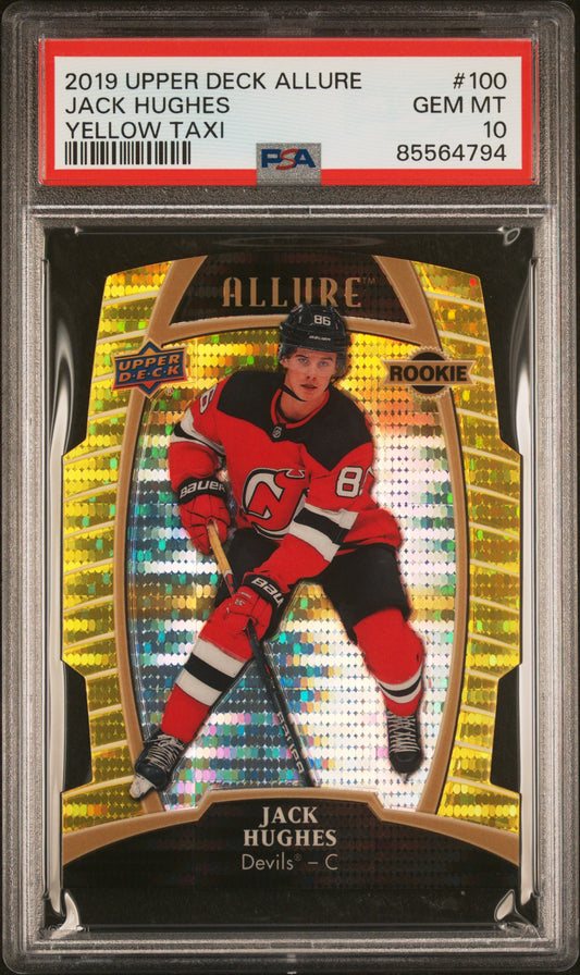 Jack Hughes 2019 Upper Deck Allure Yellow Taxi Rookie PSA 10 Gem Mint