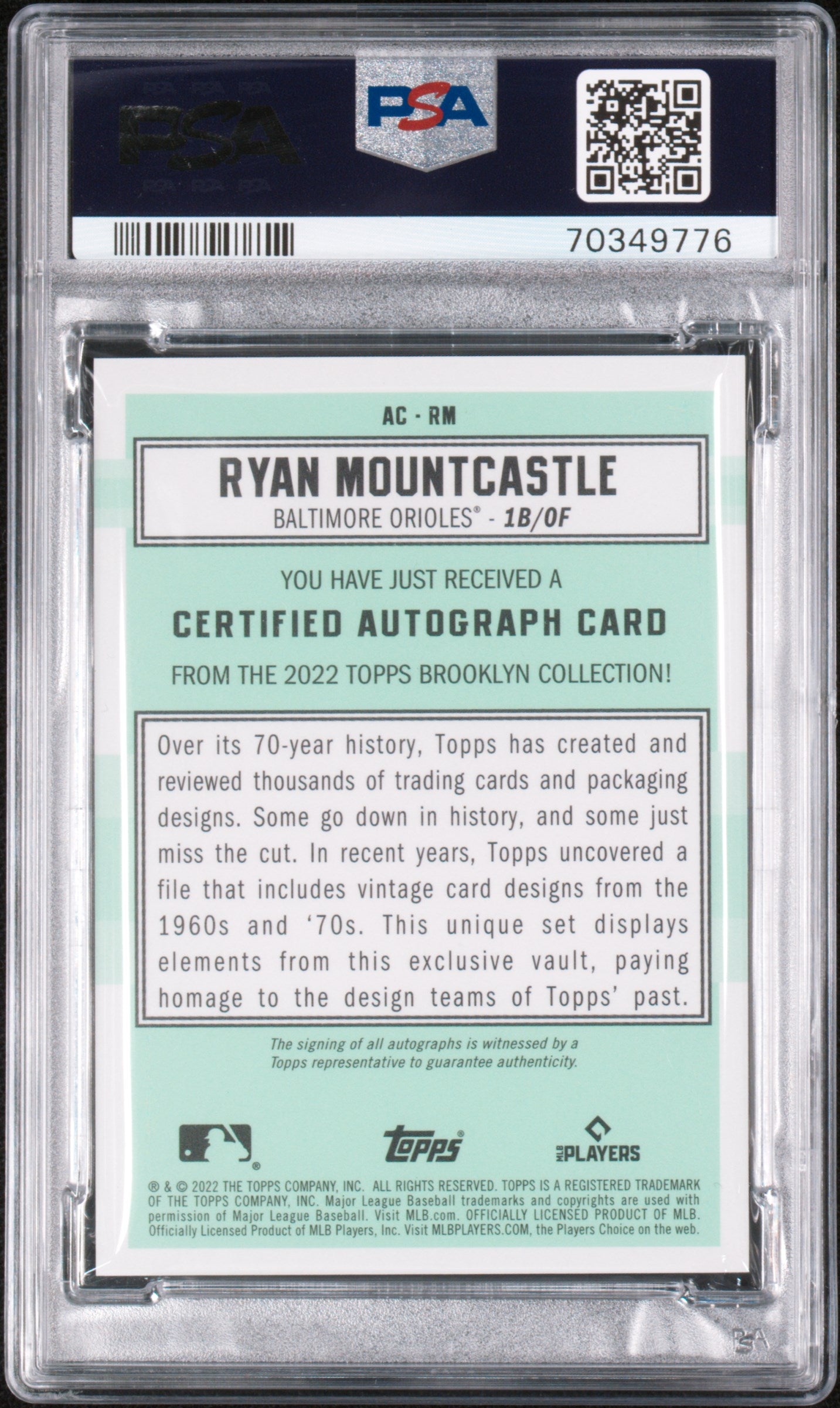 Ryan Mountcastle 2022 Topps Brookyln Collection Autograph Red #4/5 PSA 10 Gem Mint