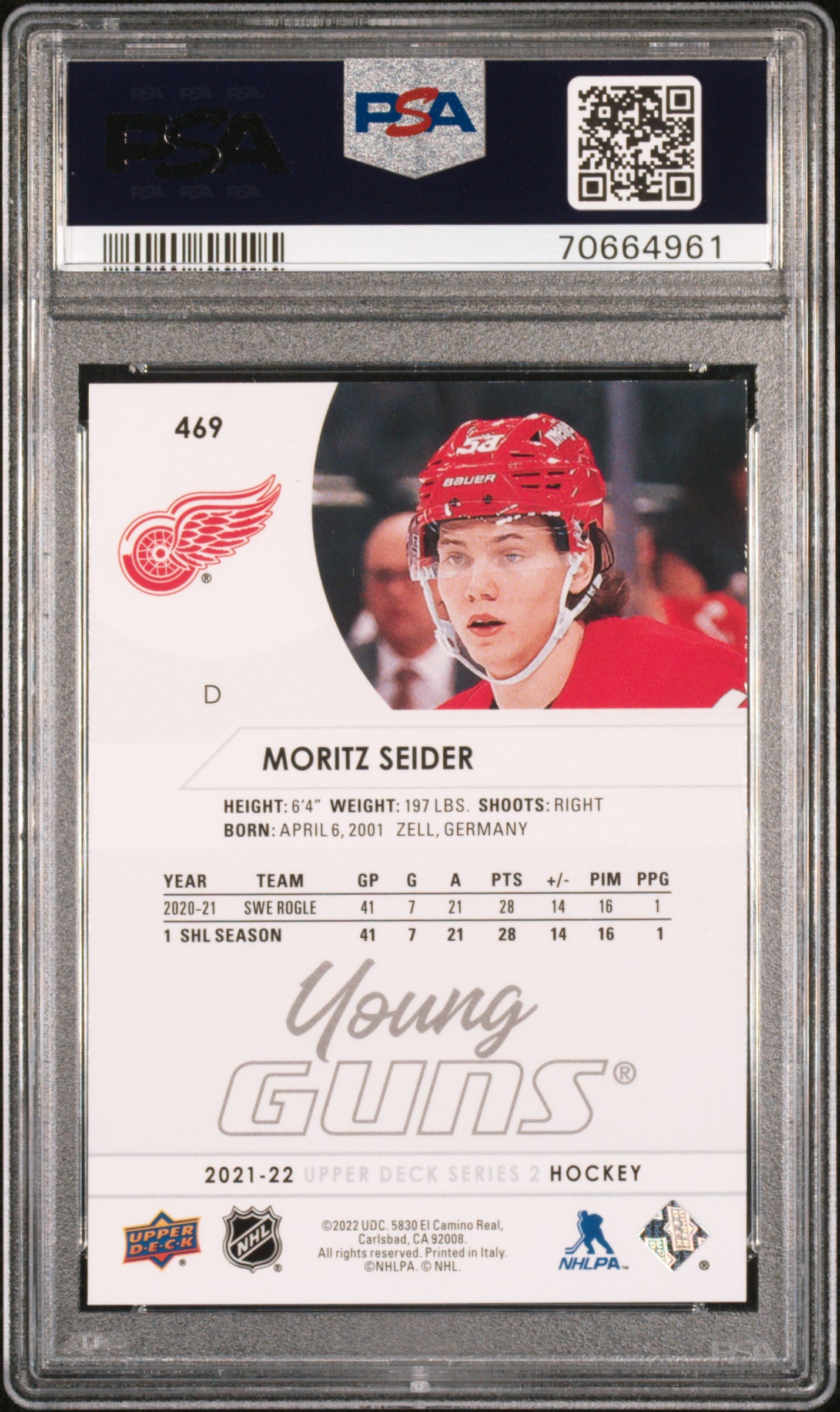 Moritz Seider 2021 Upper Deck Rookie #469 PSA 10 Gem Mint 4961