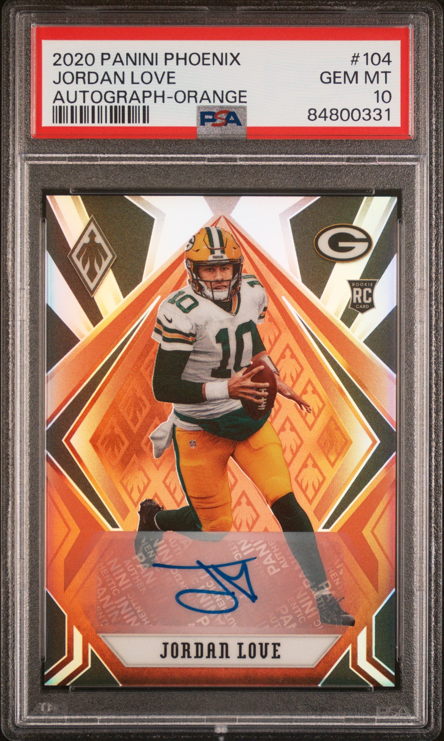 Jordan Love 2024 Panini Phoenix Rookie Auto Orange #12/20 PSA 10 Gem Mint