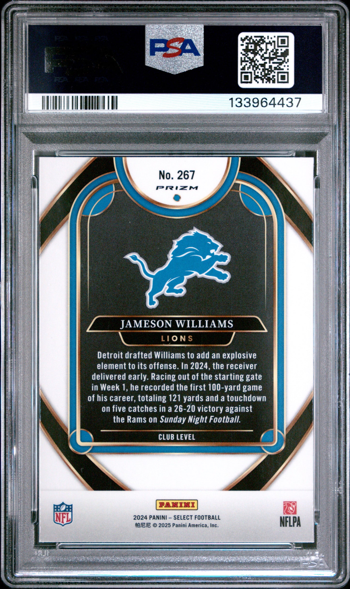 Jameson Williams 2024 Panini Select #267 Zebra Shock PSA 10 Gem Mint