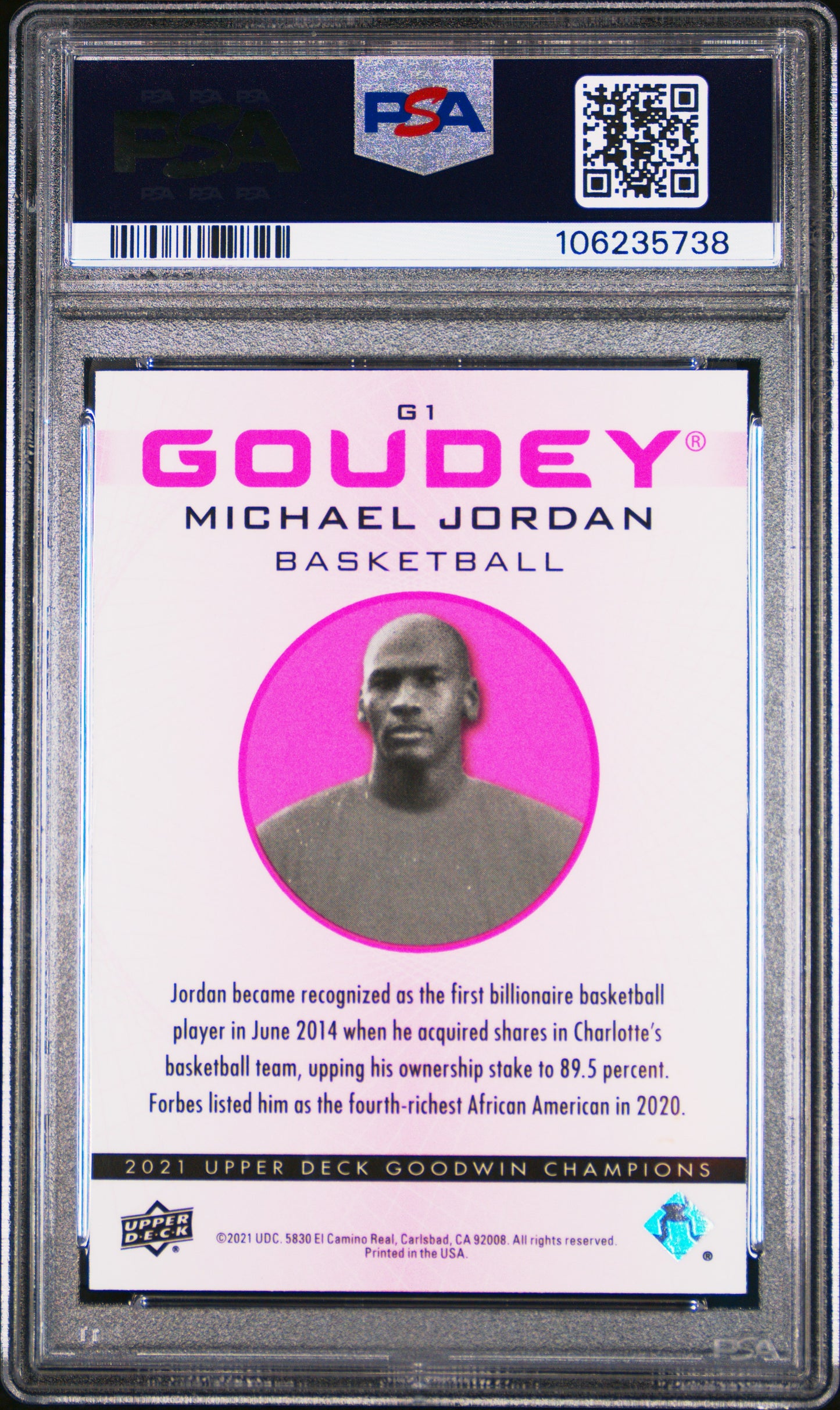 Michael Jordan 2021 Upper Deck Goodwin Champions Pink Traxx #112/299 PSA 10 Gem Mint