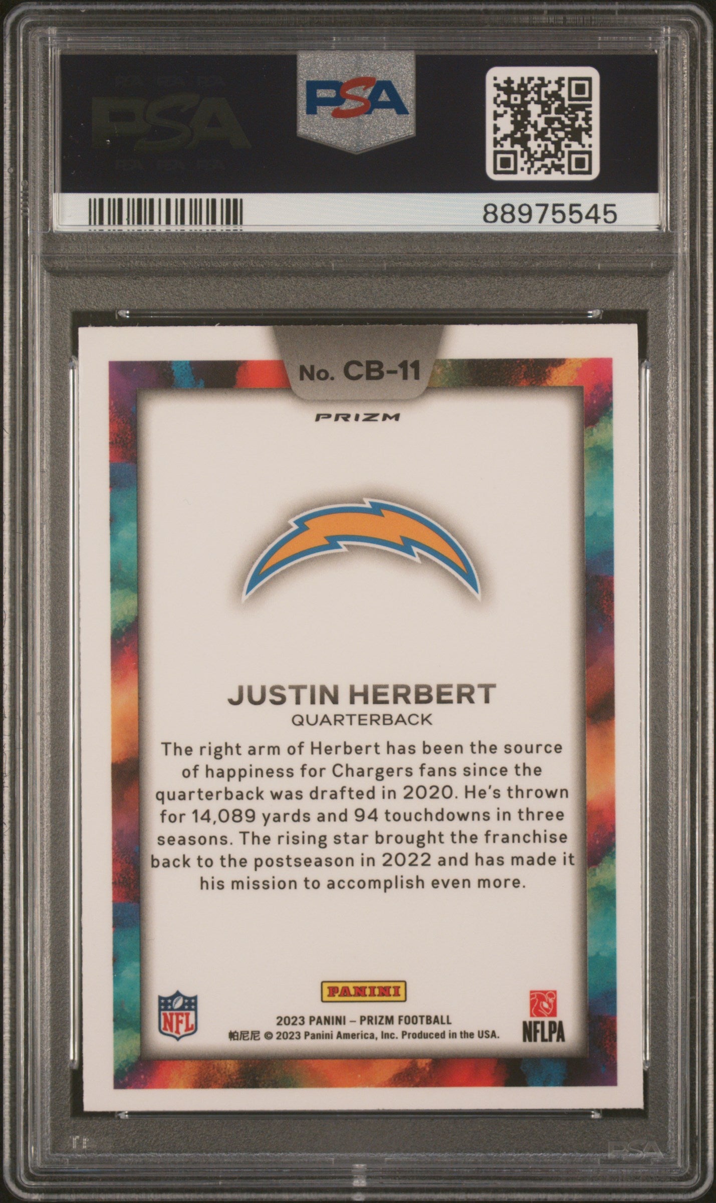 Justin Herbert 2023 Panini Prizm Color Blast #CB11 PSA 10 Gem Mint