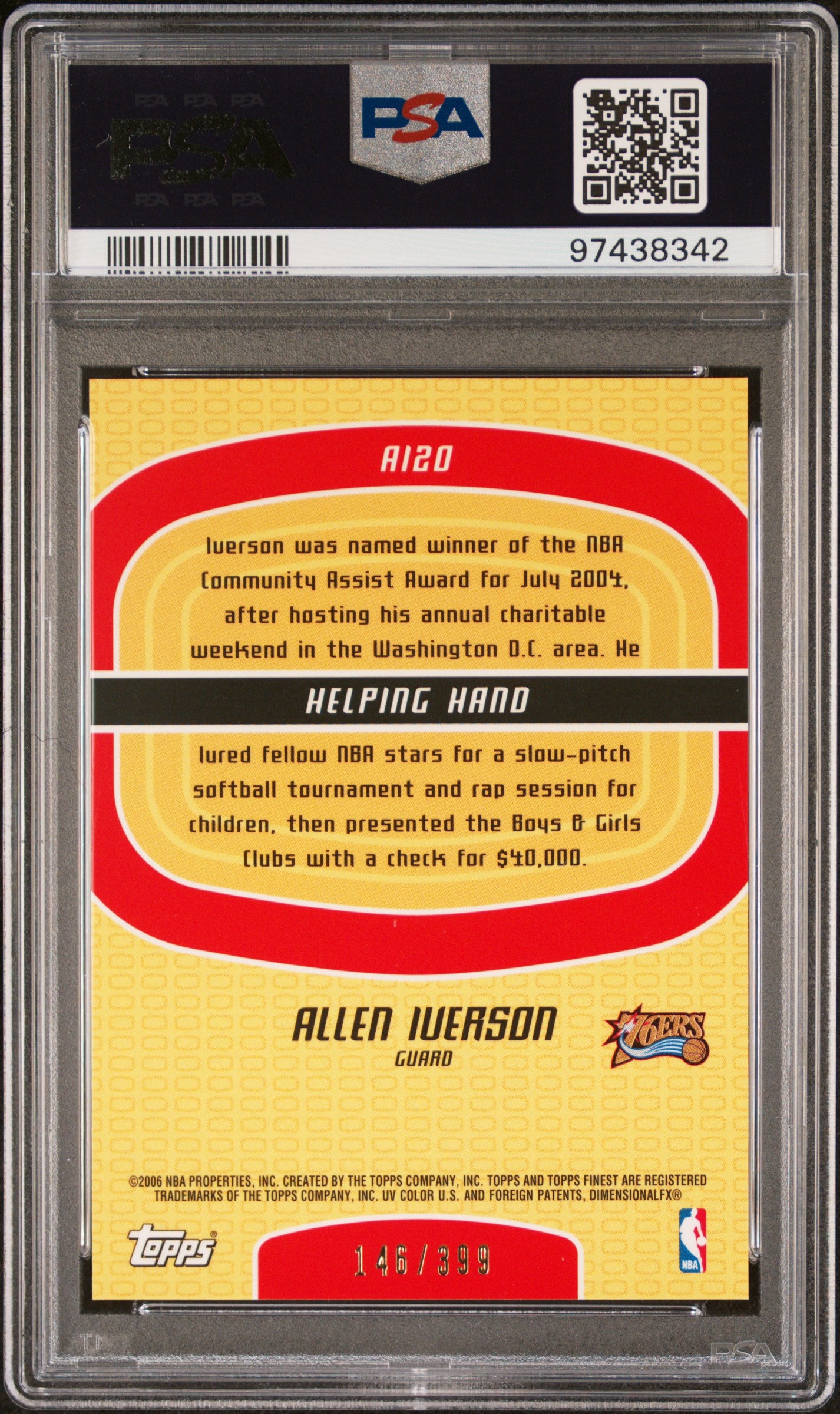 Allen Iverson 2005 Finest Boxloader #AI20 #146/399 PSA 10 Gem Mint
