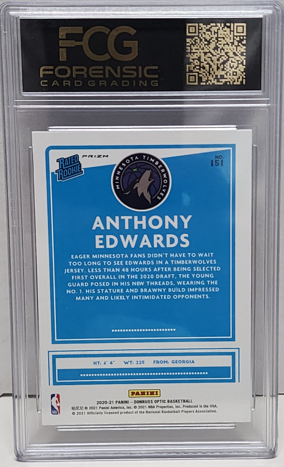 Anthony Edwards 2020 Panini Donruss Optic Blue Velocity FCG 10