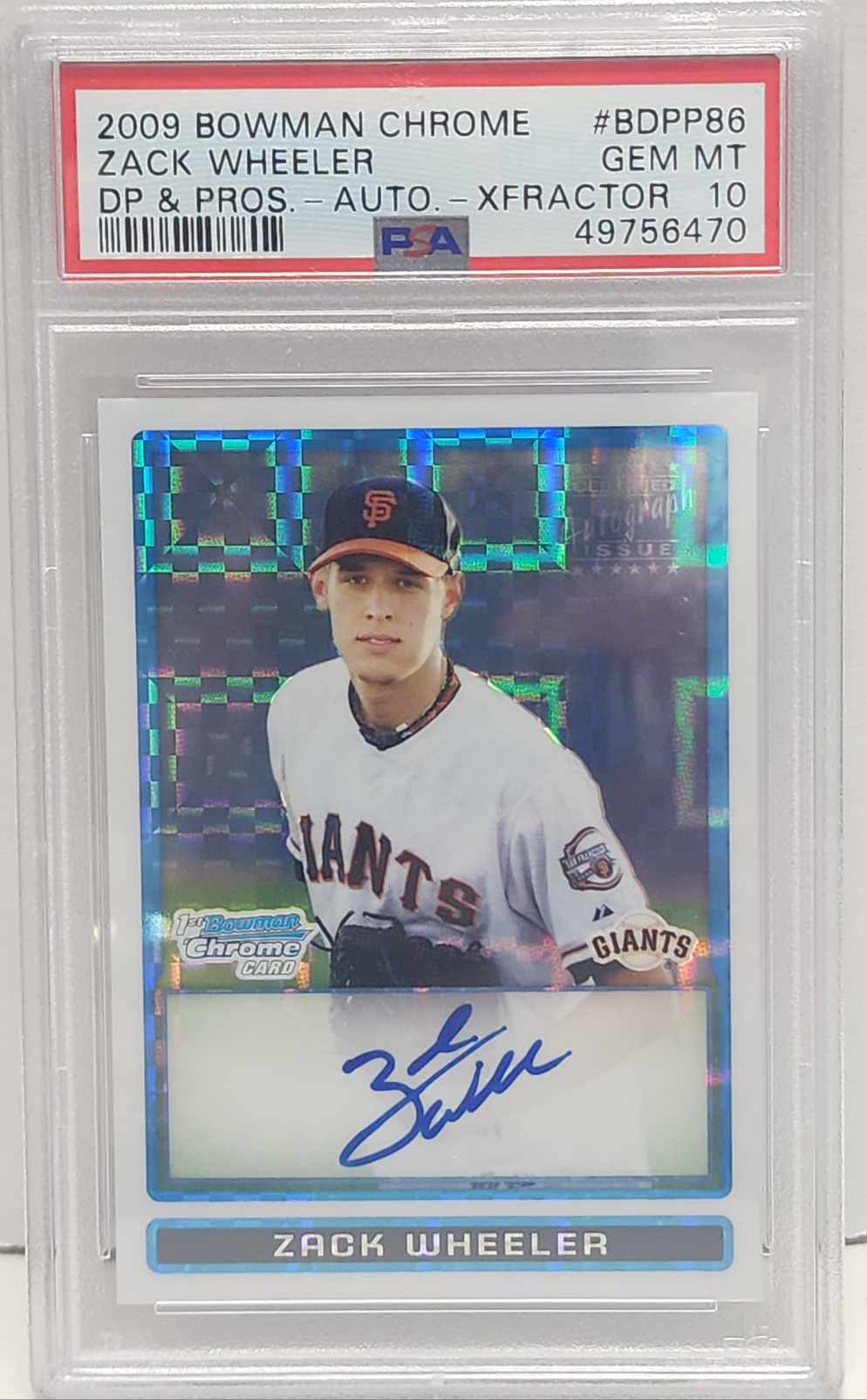 Zack Wheeler 2009 Bowman Chrome Draft Xfractor Auto #74/225 PSA 10 Gem Mint