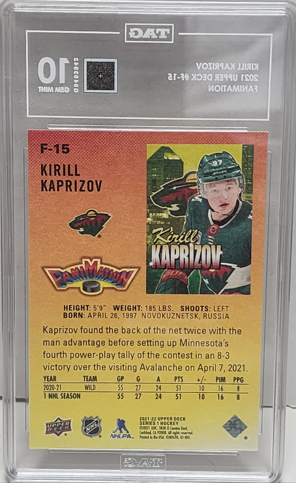 Kirill Kaprizov 2021 Upper Deck Fanmation TAG 10 Gem Mint