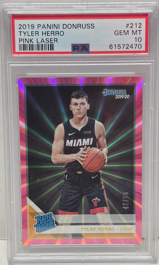 Tyler Herro 2019 Donruss Rookie #212 Pink Laser #42/50 PSA 10 Gem Mint