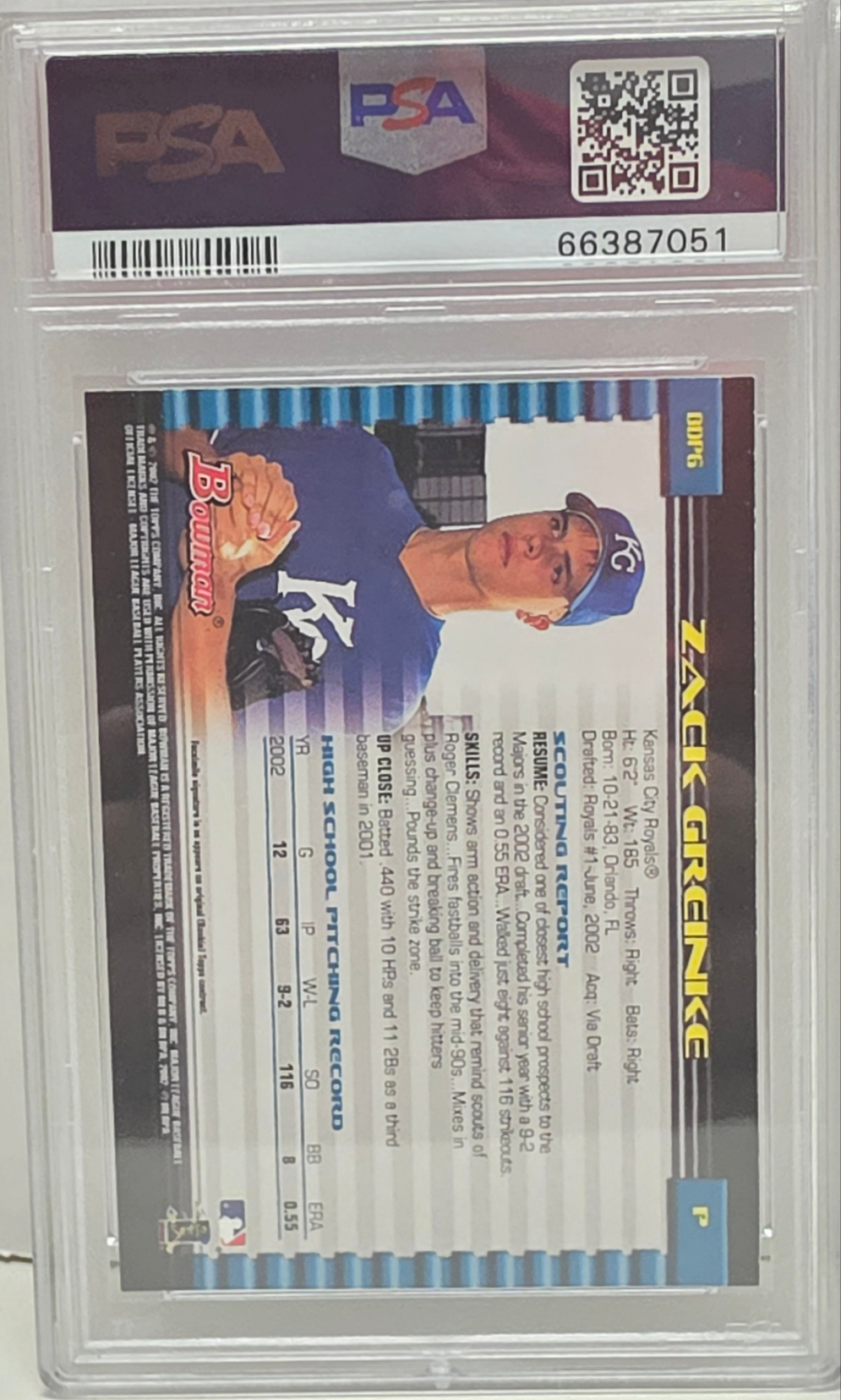 Zack Greinke 2002 Bowman Draft Rookie #6 PSA 9 Mint