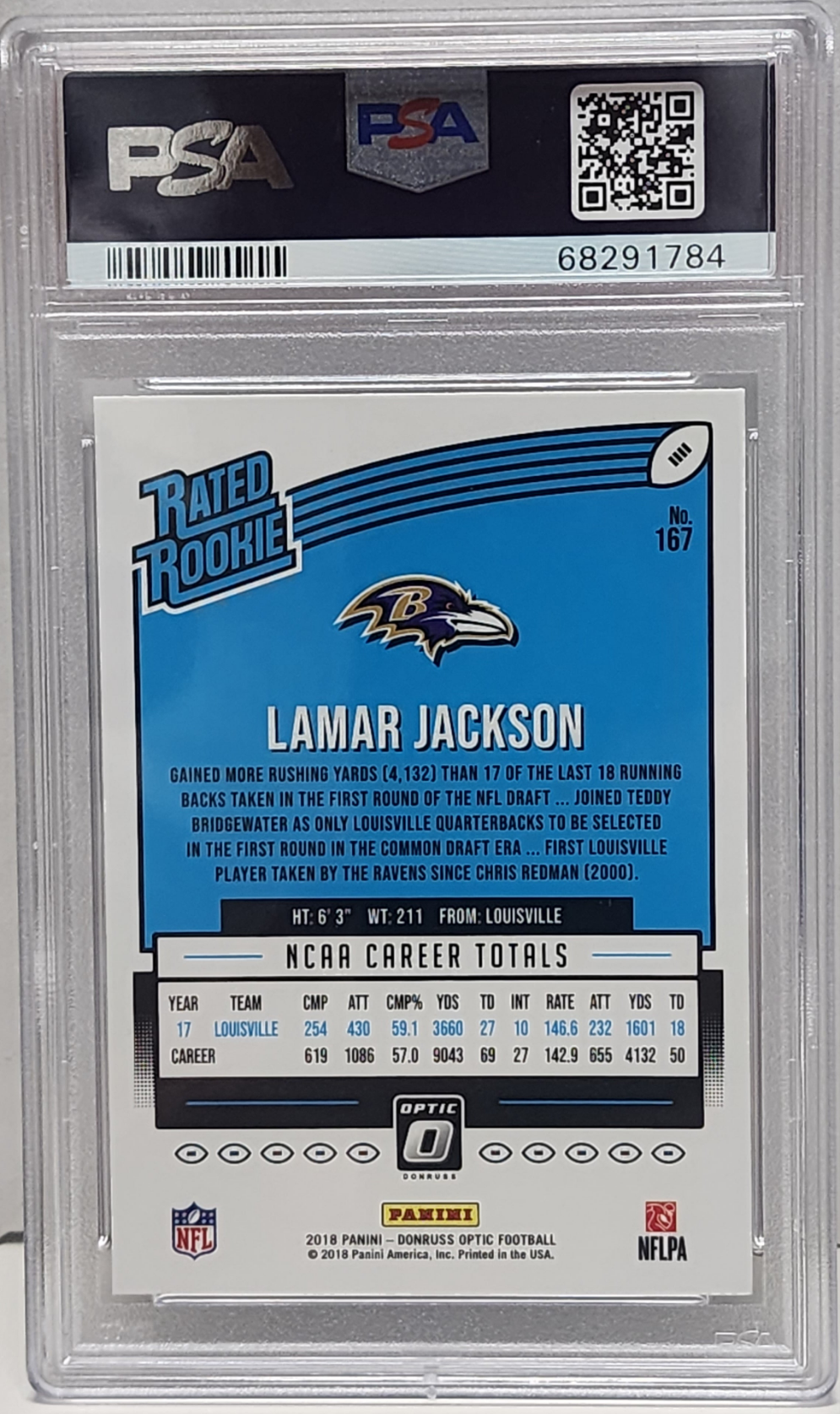 Lamar Jackson 2018 Panini Donruss Optic RC #167 PSA 10 Gem Mint