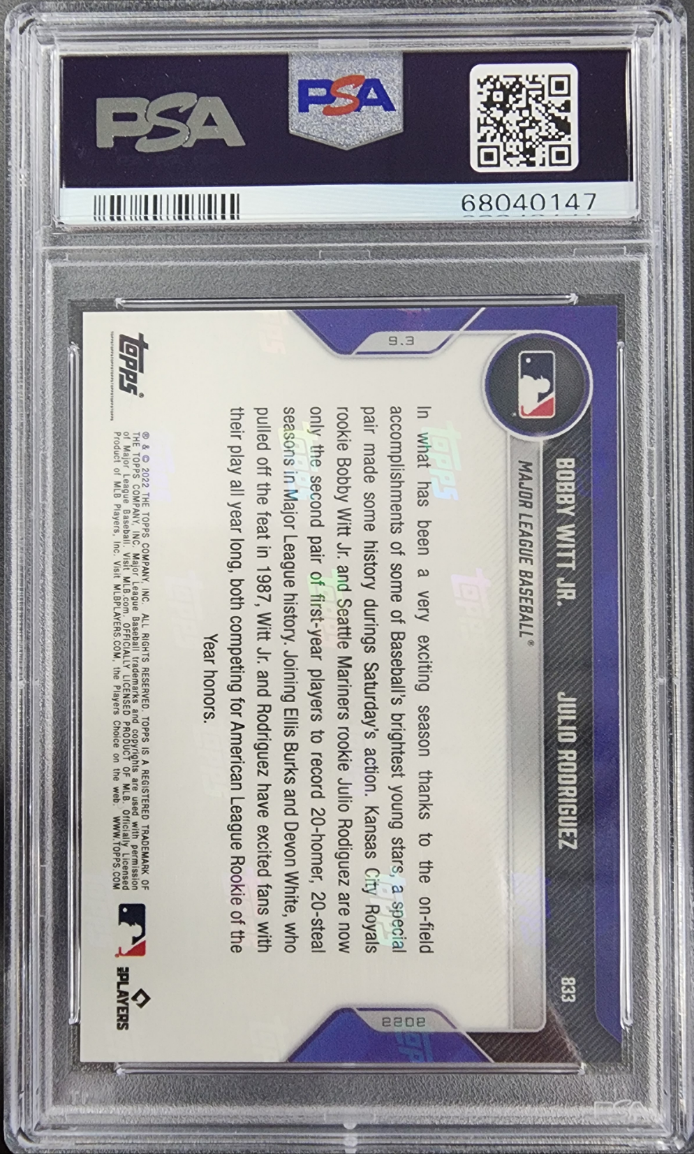 Bobby Witt Jr. + Julio Rodriguez 2022 Topps Now #833 Red #8/10 PSA 10 Gem Mint