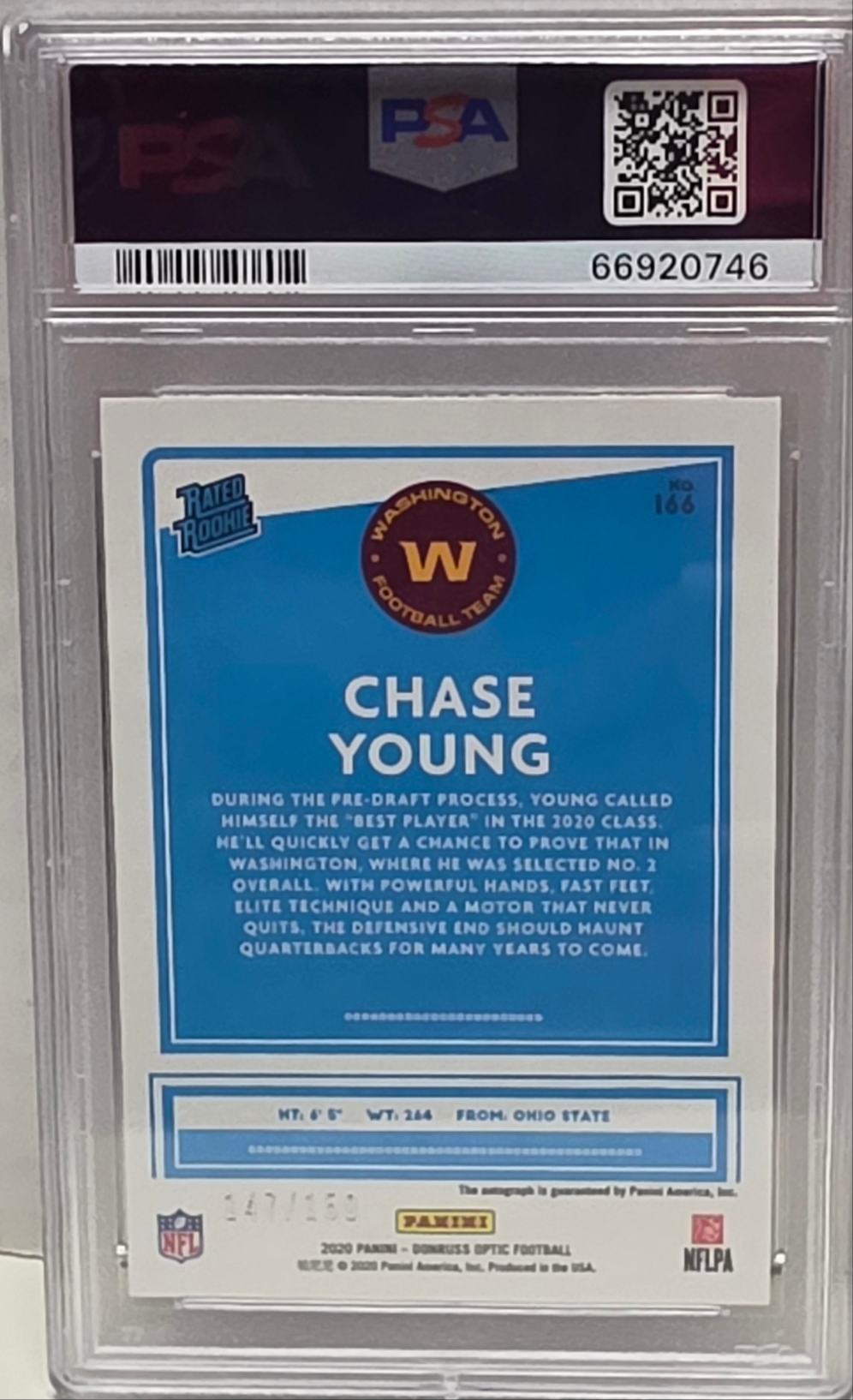 Chase Young 2020 Donruss Optic Rookie Auto PSA 10 Gem Mint