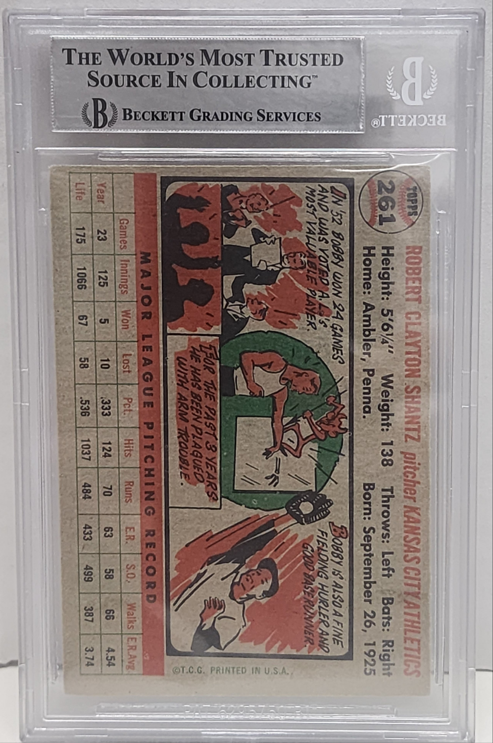 Bobby Shantz 1956 Topps #281 Autograph w/Inscriptions BGS Auth