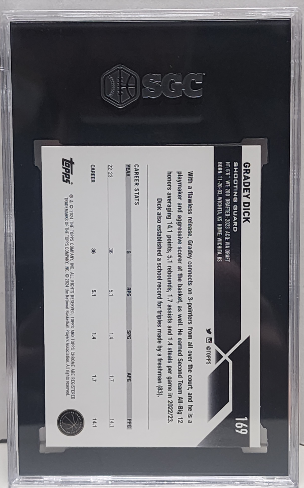 Gradey Dick 2023 Topps Chrome Orange Refractor #4/25 SGC 10 Gem Mint