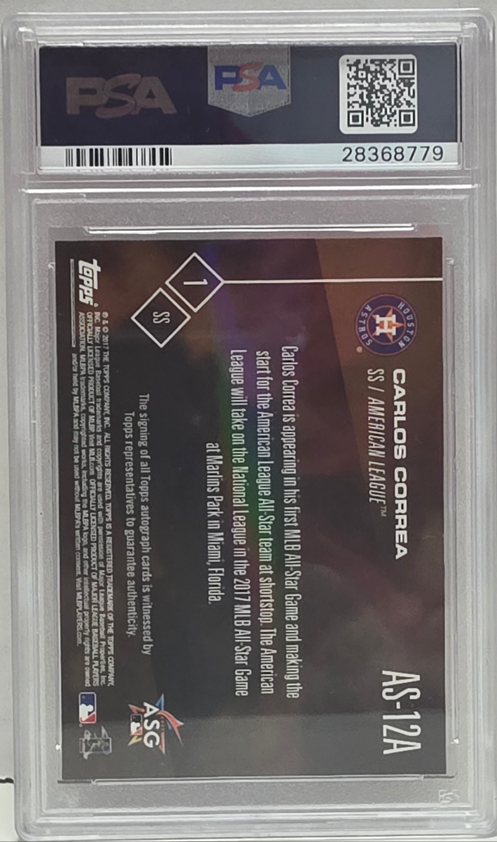Carlos Correa 2017 Topps Now All-Star Autograph #AS12A PSA 10 Gem Mint