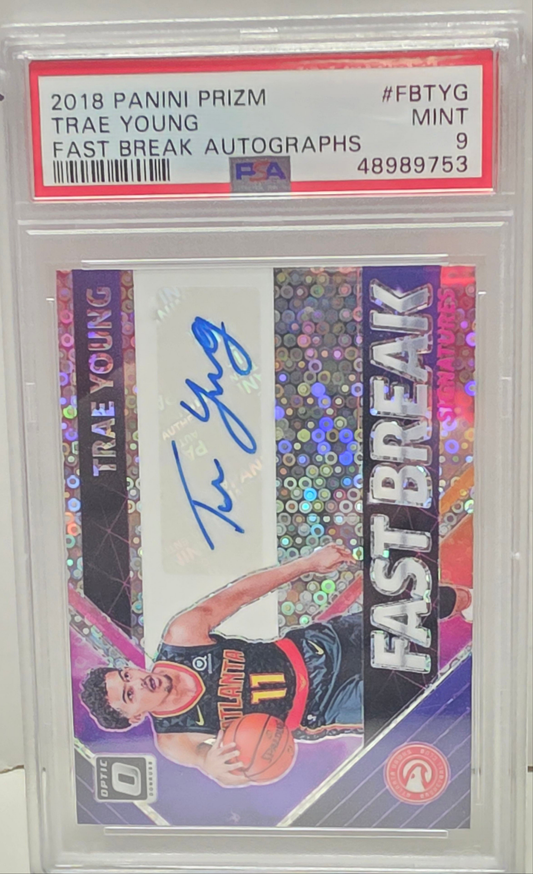 Trae Young 2018 Panini Optic Fast Break Prizm Rookie Auto PSA 9 Mint
