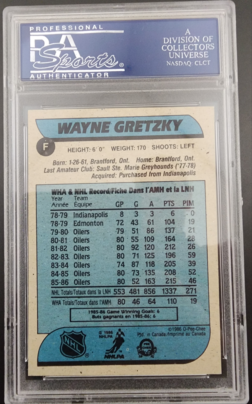 Wayne Gretzky 1986 O-Pee-Chee Box Bottoms PSA 8 Nm-Mint