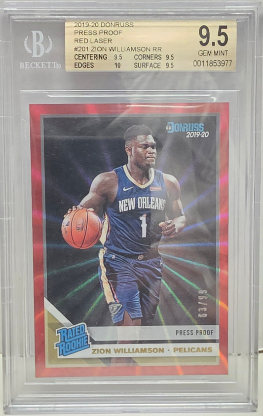 Zion Williamson 2019 Donruss Red Laser Press Proof #63/99 BGS 9.5 Gem Mint