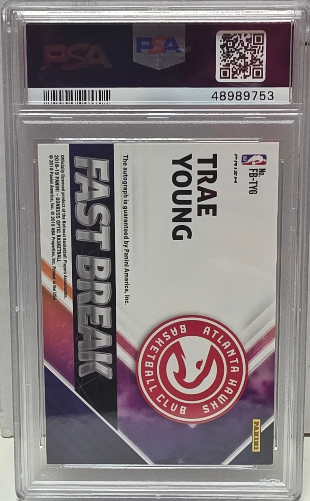 Trae Young 2018 Panini Prizm Fast Break Rookie Auto PSA 9 Mint