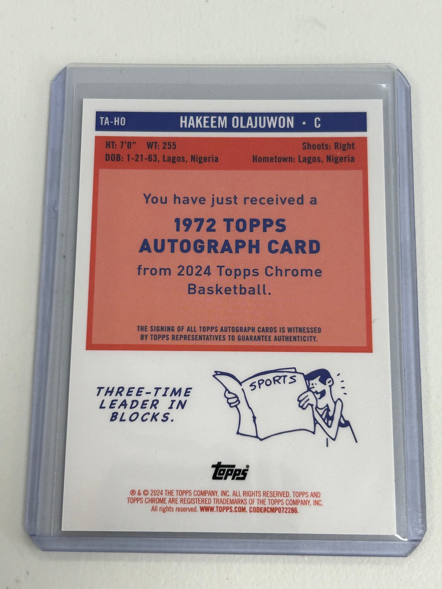 Hakeem Olajuwon 2023 Topps Chrome 1972 Gold Refractor Auto #18/50