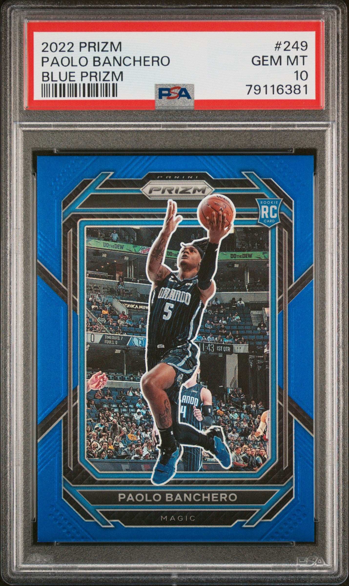 Paolo Banchero 2022 Panini Prizm Rookie #249 Blue Prizm #45/100 PSA 10 Gem Mint
