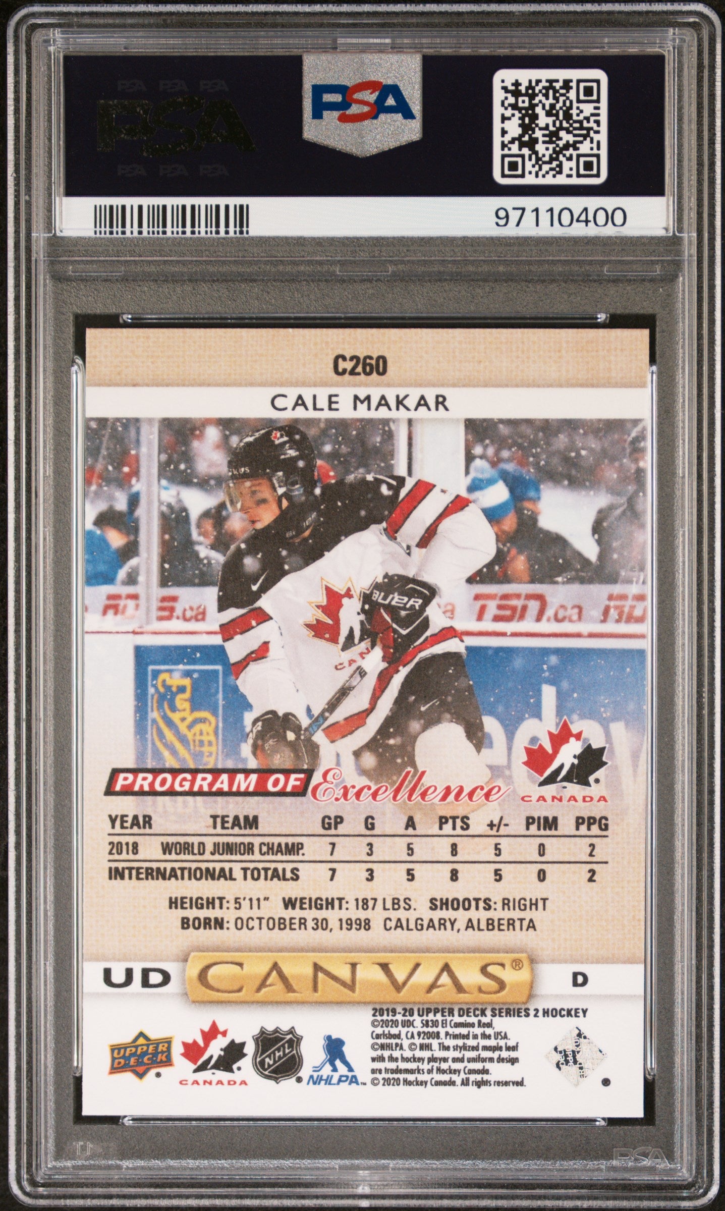 Cale Makar 2019 Upper Deck Canvas #C280 PSA 10 Gem Mint